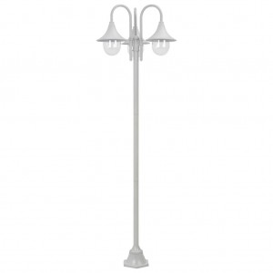 Candeeiro de pé p/ jardim c/ 3 braços E27 220cm alumínio branco H