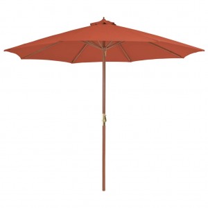 Guarda-chuva de jardim com pau de madeira 300 cm terracota D