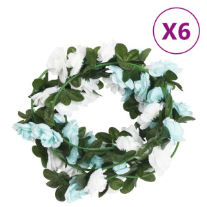 Guirnaldas de flores artificiales 6 uds azul y blanco 240 cm D