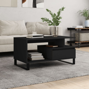 Mesa de centro madera contrachapada negro 90x49x45 cm D