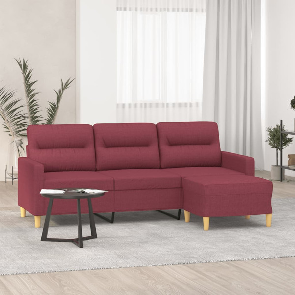 Sofá de 3 lugares com banco de tecido vermelho-vermelho de 180 cm D