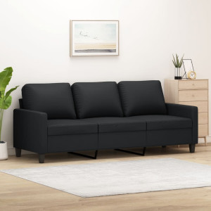 Sofá de 3 plazas de cuero sintético negro 180 cm D