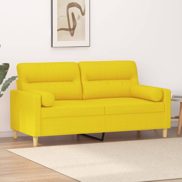 Sofá de 2 plazas con cojines tela amarillo claro 140 cm D