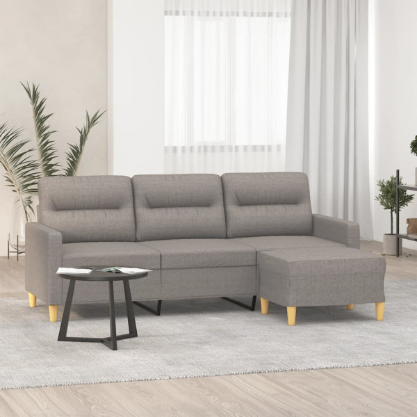 Sofá de 3 plazas con taburete de tela gris taupe 180 cm D