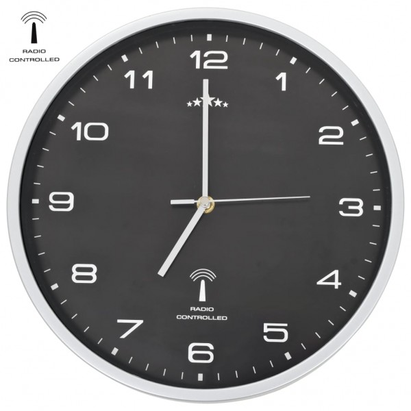 Reloj de pared radiocontrol movimiento de cuarzo 31 cm negro D