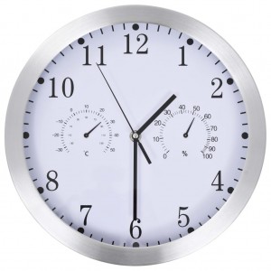 Reloj de pared de cuarzo higrómetro y termómetro 30 cm blanco D