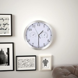 Reloj de pared de cuarzo higrómetro y termómetro 30 cm blanco H