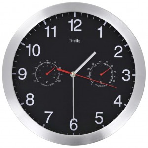 Reloj de pared de cuarzo higrómetro y termómetro 30 cm negro D