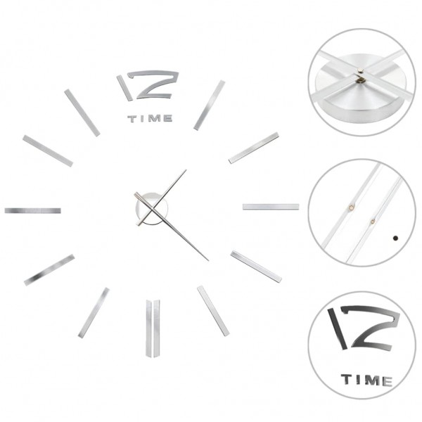 Relógio de parede 3D de design moderno 100 cm XXL prateado D