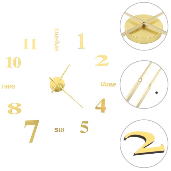 Relógio de parede 3D de design moderno 100 cm XXL dourado D