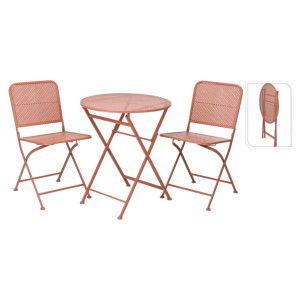 ProGarden Mesa e cadeiras de jardim 3 peças de aço rosa-malva D