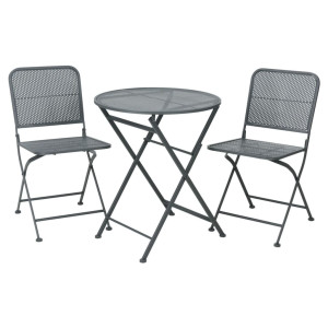 ProGarden Mesa e cadeiras de jardim 3 peças de aço preto D