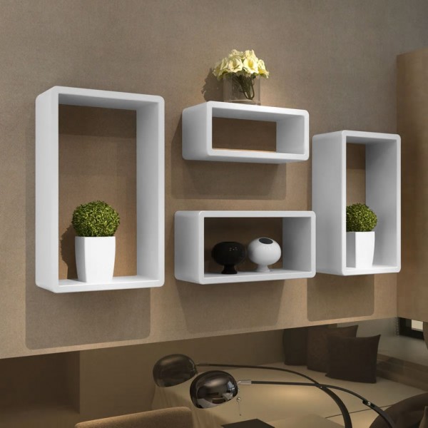 Set de estante de 4 en forma de cubo blanco Set de estante de 4 en forma de cubo blanco D