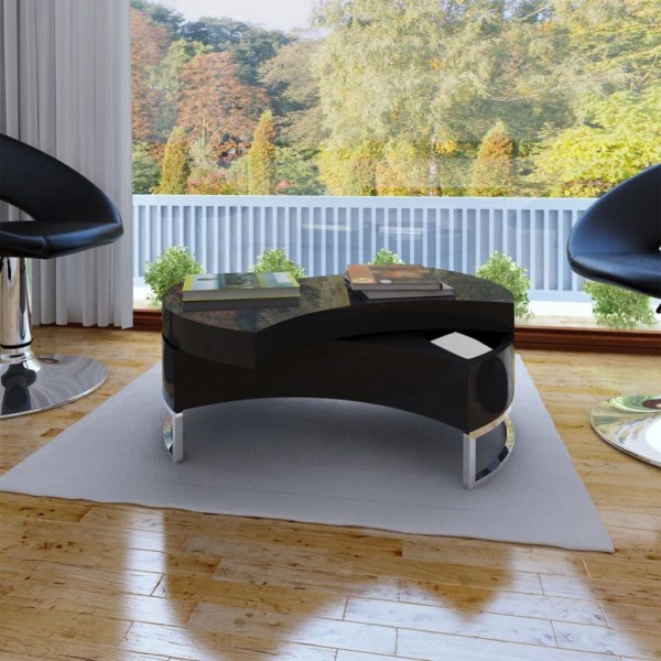 Mesa de centro moderna y ajustable negra con brillo D