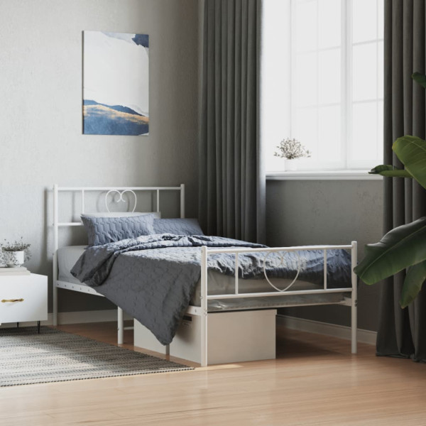 Estrutura de cama de metal com cabeçalho e pé cama branca 90x190 cm D