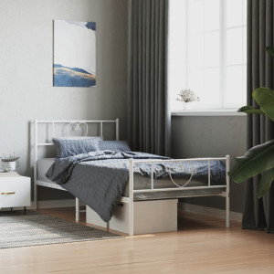 Estructura cama metal con cabecero y pie cama blanca 75x190 cm D