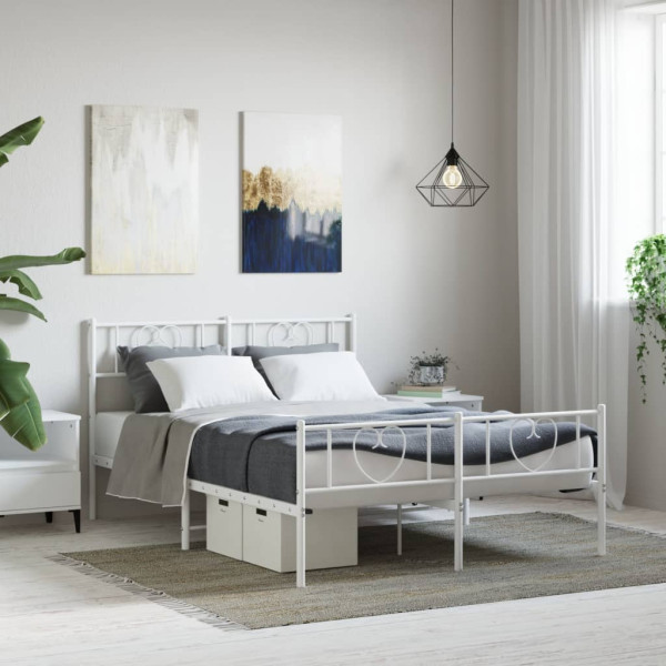 Estrutura de cama de metal com cabeçalho e estribo branco 135x190 cm D