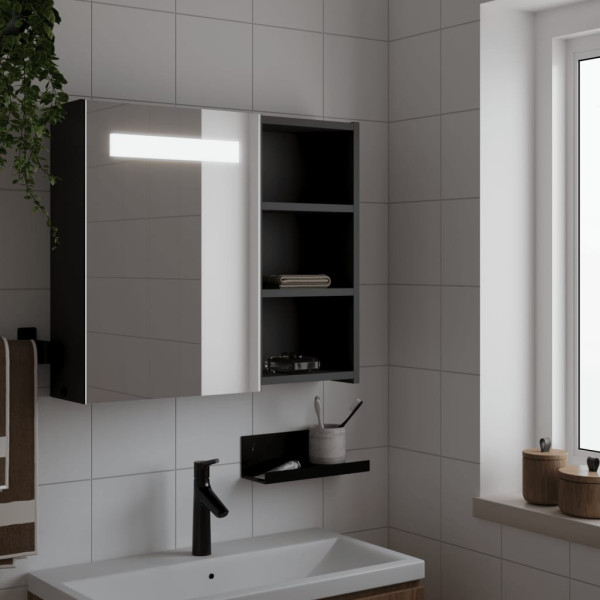 Mueble de baño con espejo y luz LED negro 60x13x52 cm D