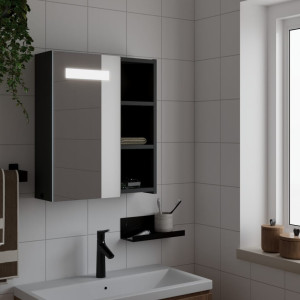 Mueble de baño con espejo y luz LED negro 45x13x52 cm D