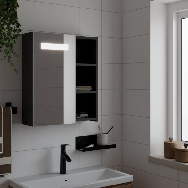 Mobiliário de banheiro com espelho e luz LED preto 45x13x52 cm D