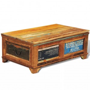 Mesa de centro vintage com armazenamento de madeira reciclada D