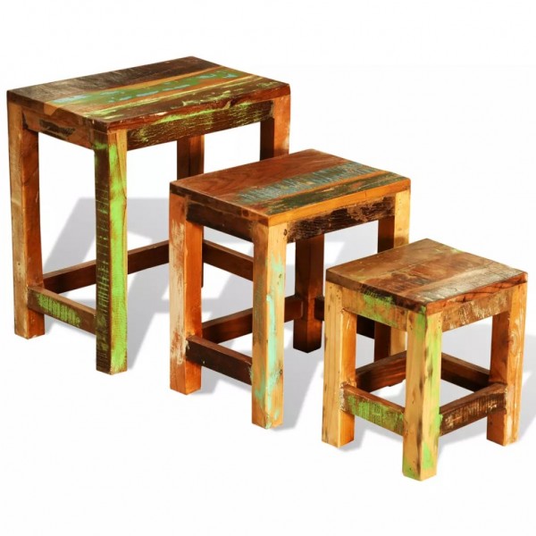 Set de 3 mesas empilháveis vintage de madeira maciça reciclada D