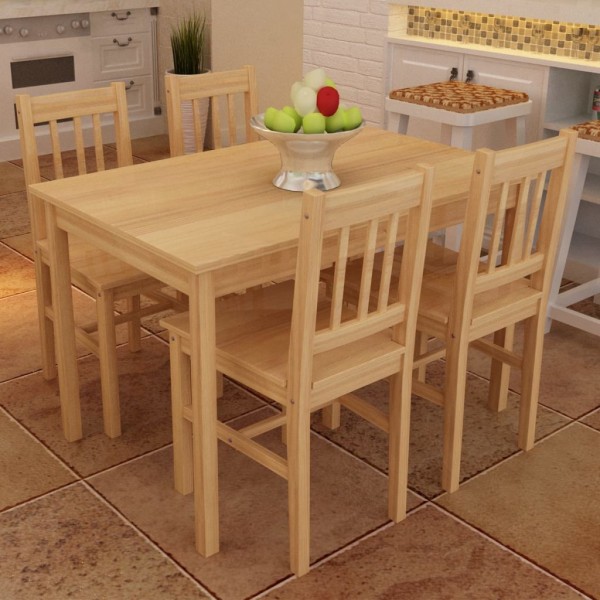 Mesa de jantar e 4 cadeiras de madeira natural D