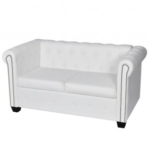 Sofá Chesterfield de 2 lugares de couro sintético branco D