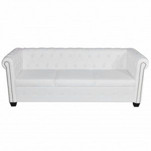 Sofá Chesterfield de 3 lugares de couro sintético branco D