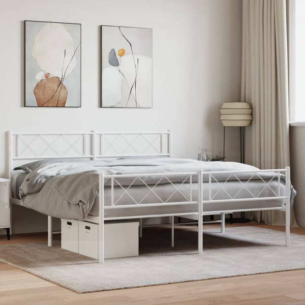 Estrutura de cama de metal cabeçalho e pé de cama branco 140x190 cm D
