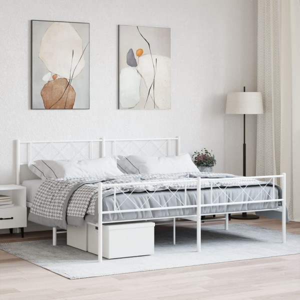 Estrutura de cama de metal com cabeçalho e pé cama branca 193x203 cm D