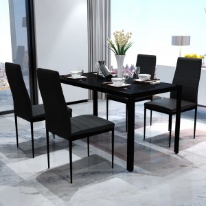 Conjunto de mesa e cadeiras de jantar 5 peças preto D