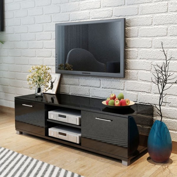 Mueble de TV negro brillo 120x40.5x35 cm D