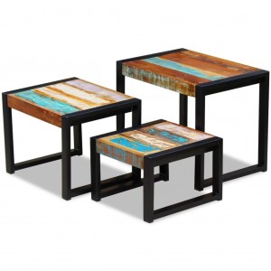 Conjunto de 3 mesas auxiliares de madeira maciça reciclada D