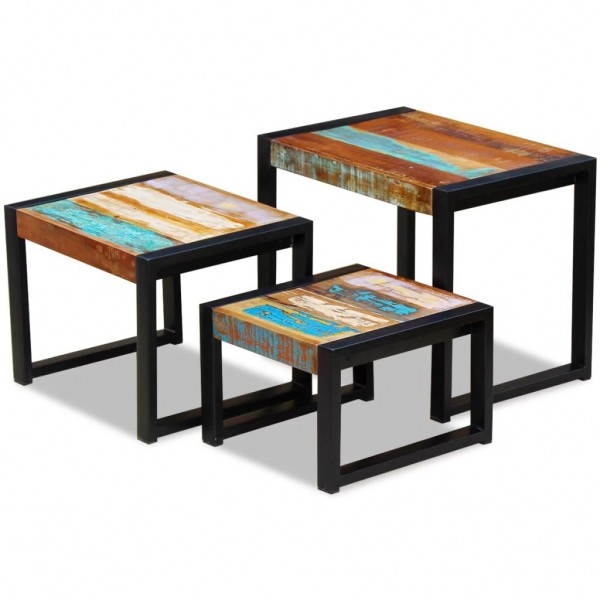 Set de 3 mesas auxiliares madera maciza reciclada D