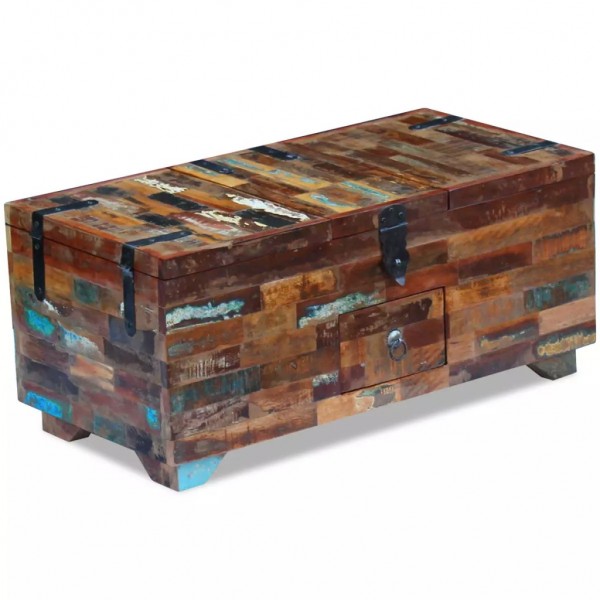 Mesa de centro cofre de madera maciza reciclada 80x40x35 cm D
