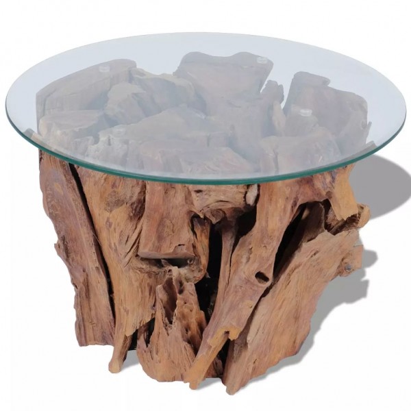 Mesa de centro de madera flotante de teca maciza 60 cm D