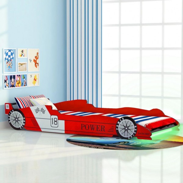 Cama infantil em forma de carro corridas e LED 90x200 cm vermelho D