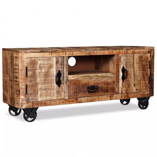 Mueble para la TV de madera de mango rugosa 110x30x50 cm D