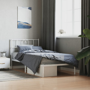 Estructura de cama de metal con cabecero blanco 100x200 cm D
