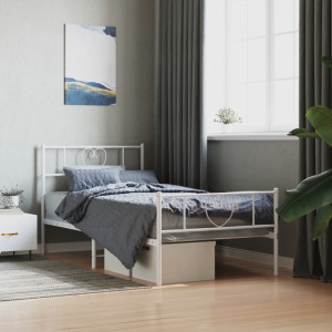 Estructura cama metal con cabecero y pie cama blanca 107x203 cm D