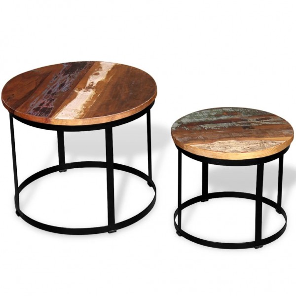 Set de mesa de centro 2 uds redondo madera reciclada 40 cm/50cm D