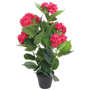 Planta hortênsia artificial com poteiro vermelho de 60 cm D