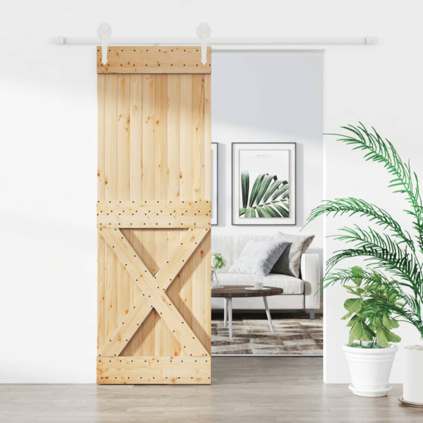 Puerta corredera con herrajes madera maciza de pino 80x210 cm D