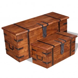 Set de baúles de almacenamiento de madera maciza 2 piezas D