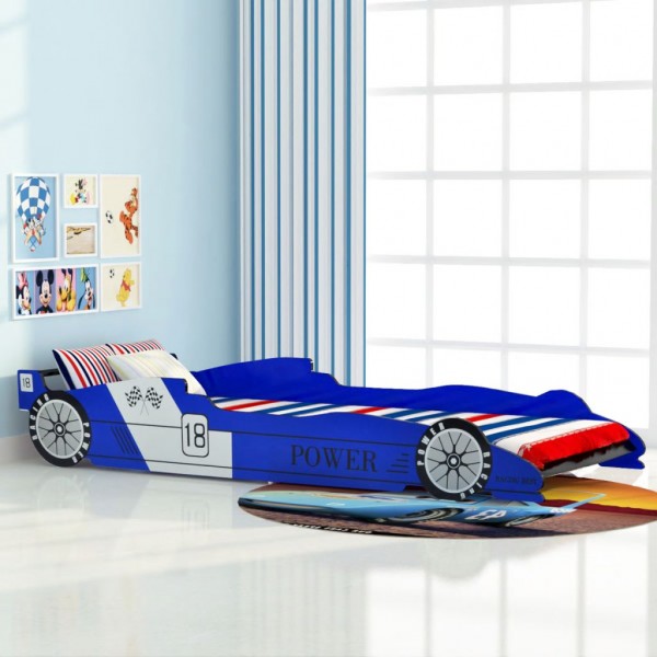 Cama em forma de carro de corrida para crianças azul 90x200 cm D