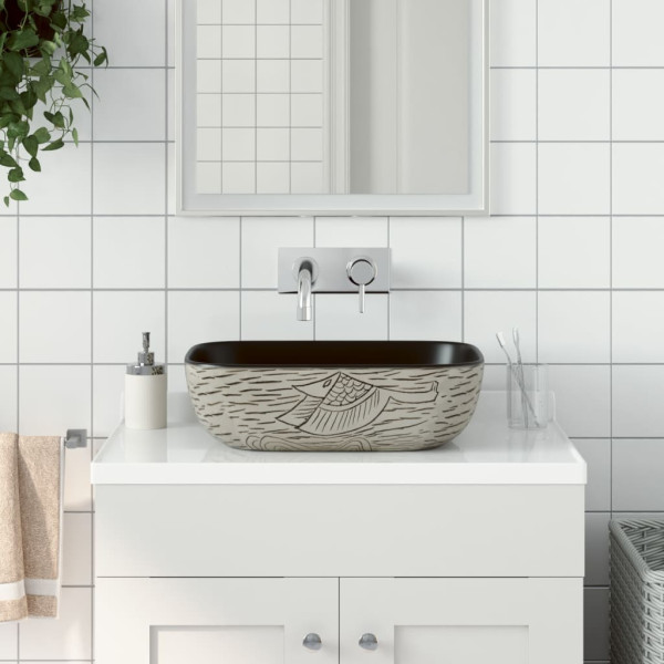 Lavabo encimera rectangular cerámica gris negro 48x37.5x13.5 cm D