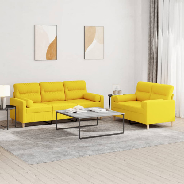 Conjunto de sofá com almofadas 2 peças tecido amarelo claro D