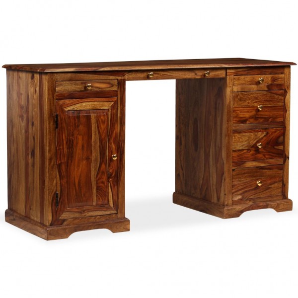 Escritorio de pedestal madera maciza de Sheesham 140x50x76 cm D