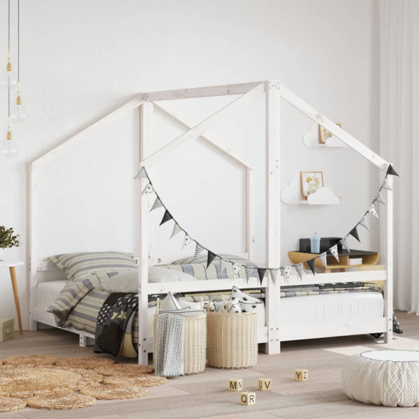 Estrutura da cama de criança madeira de pinho branco 2x ((80x160) cm D